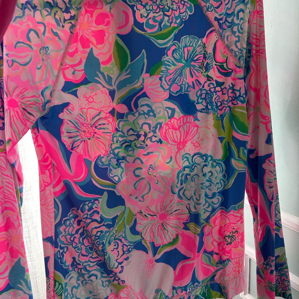 Lilly Pulitzer Blue, Pink & Green Floral Zip-Up Top - Picture 5 of 9